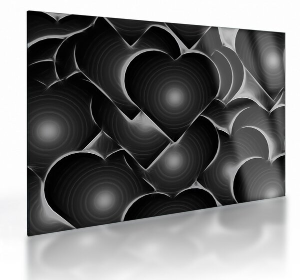 Staklena slika crno-bijelih srca (70x50 cm)