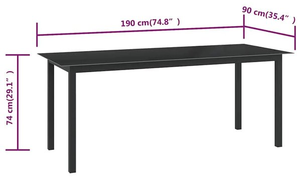 Vrtni stol crni 190 x 90 x 74 cm od aluminija i stakla - Crna 190 x 90 x 74 cm 1 Crna