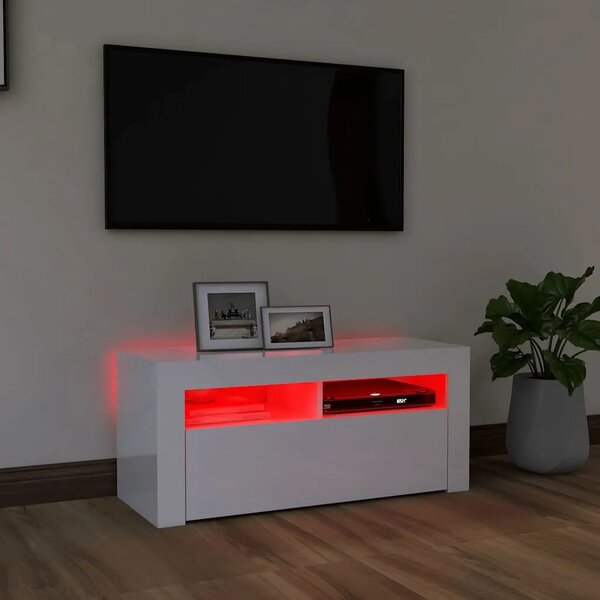TV ormarić s LED svjetlima visoki sjaj bijeli 90 x 35 x 40 cm - Visoko sjajno bijela 1 Visoko sjajno bijela
