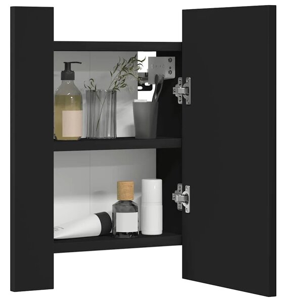LED kupaonski ormarić s ogledalom crni 40x12x45 cm akrilni - Crna 1 Crna