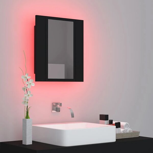 LED kupaonski ormarić s ogledalom crni 40x12x45 cm akrilni - Crna 1 Crna