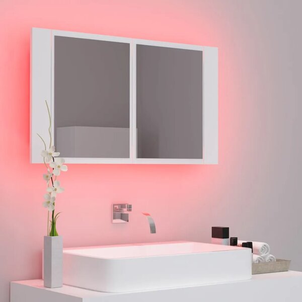 LED kupaonski ormarić s ogledalom bijeli 80x12x45 cm akrilni - Bijela 1 Bijela