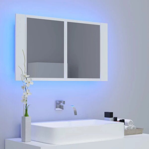 LED kupaonski ormarić s ogledalom bijeli 80x12x45 cm akrilni - Bijela 1 Bijela