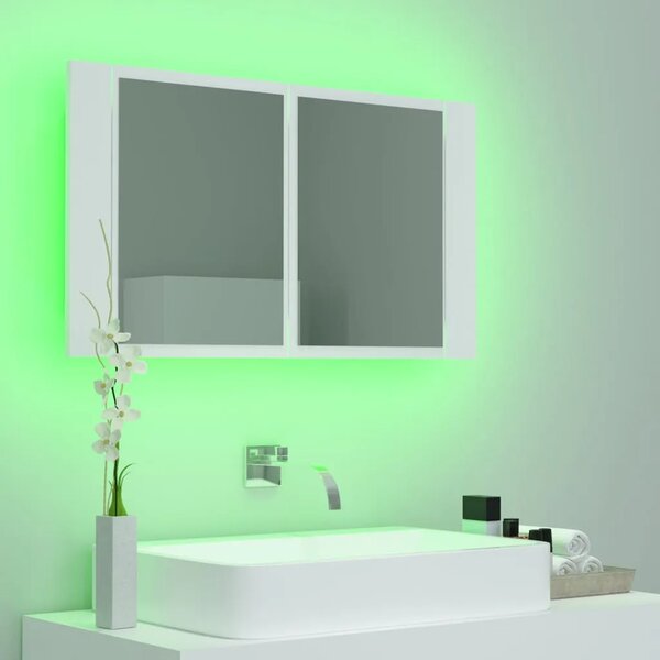 LED kupaonski ormarić s ogledalom bijeli 80x12x45 cm akrilni - Bijela 1 Bijela