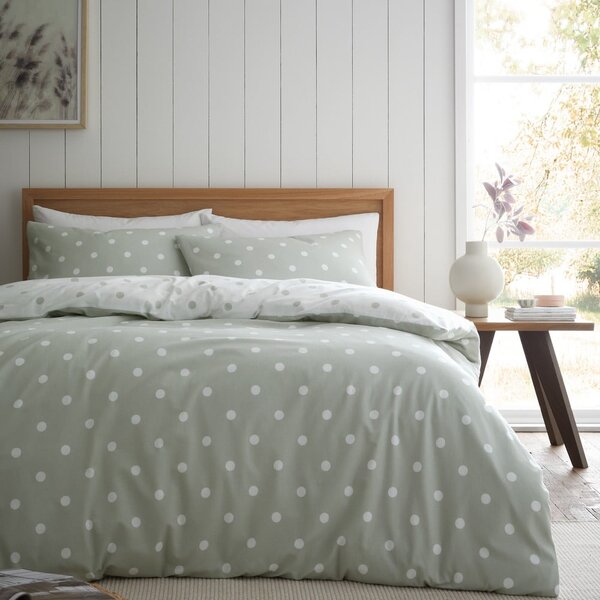 Bijela/zelena flanelska posteljina za bračni krevet 200x200 cm Polka Dot – Catherine Lansfield