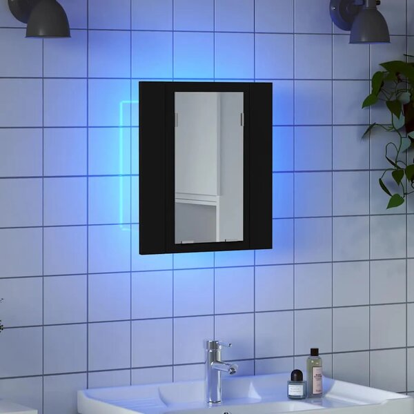 LED kupaonski ormarić s ogledalom crni 40x12x45 cm akrilni - Crna 1 Crna