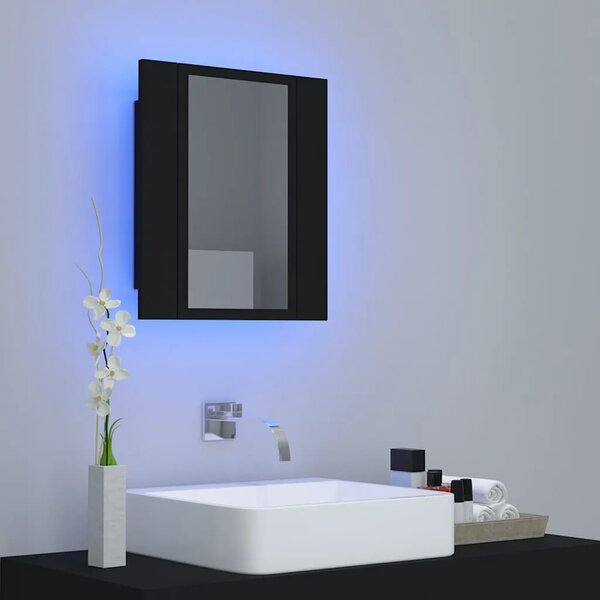 LED kupaonski ormarić s ogledalom crni 40x12x45 cm akrilni - Crna 1 Crna