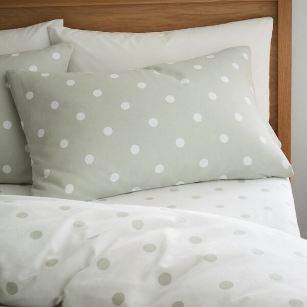 Bijela/zelena flanelska posteljina za bračni krevet 200x200 cm Polka Dot – Catherine Lansfield
