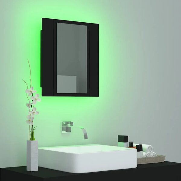 LED kupaonski ormarić s ogledalom crni 40x12x45 cm akrilni - Crna 1 Crna