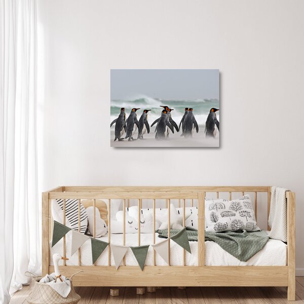Staklena slika pingvina uz ocean (70x50 cm)