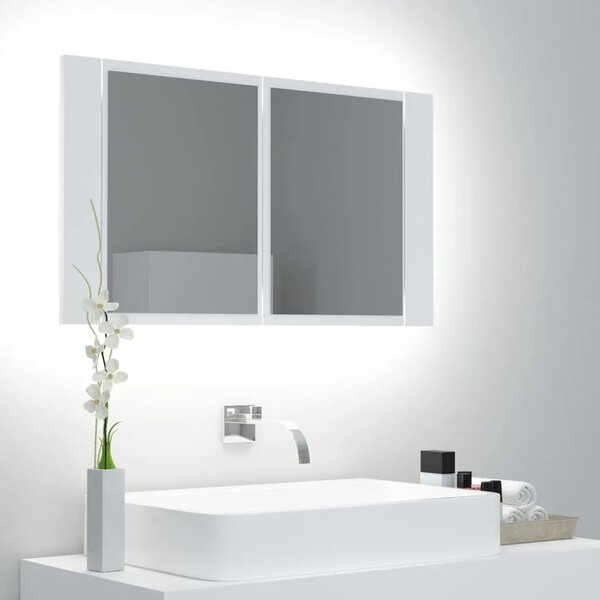 LED kupaonski ormarić s ogledalom bijeli 80x12x45 cm akrilni - Bijela 1 Bijela