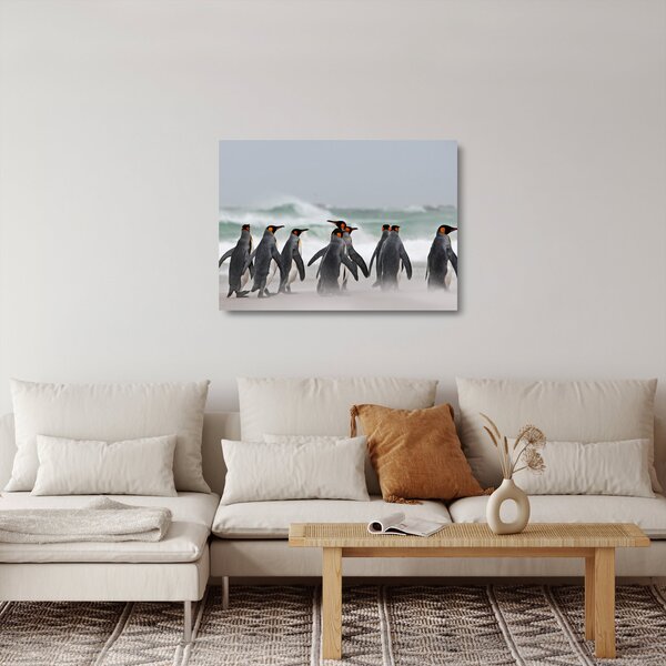 Staklena slika pingvina uz ocean (70x50 cm)