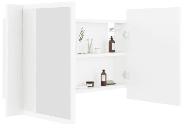 LED kupaonski ormarić s ogledalom bijeli 80x12x45 cm akrilni - Bijela 1 Bijela