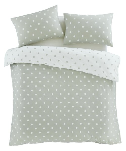 Bijela/zelena flanelska posteljina za bračni krevet 200x200 cm Polka Dot – Catherine Lansfield