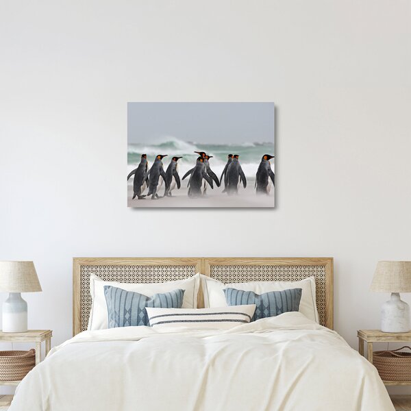 Staklena slika pingvina uz ocean (70x50 cm)