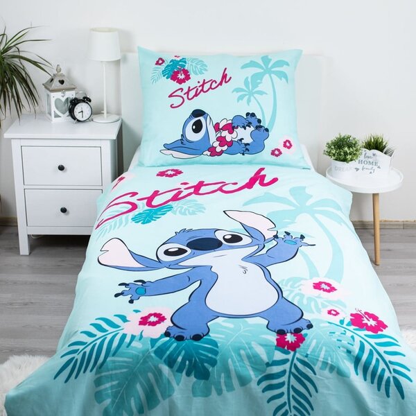 Plava pamučna dječja posteljina za krevet za jednu osobu 140x200 cm Lilo a Stitch "Hawaii" – Jerry Fabrics