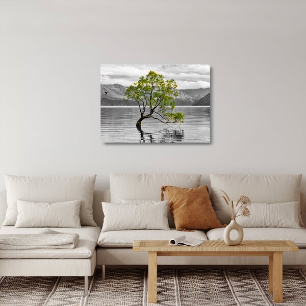 Staklena slika stabla usred jezera (70x50 cm)