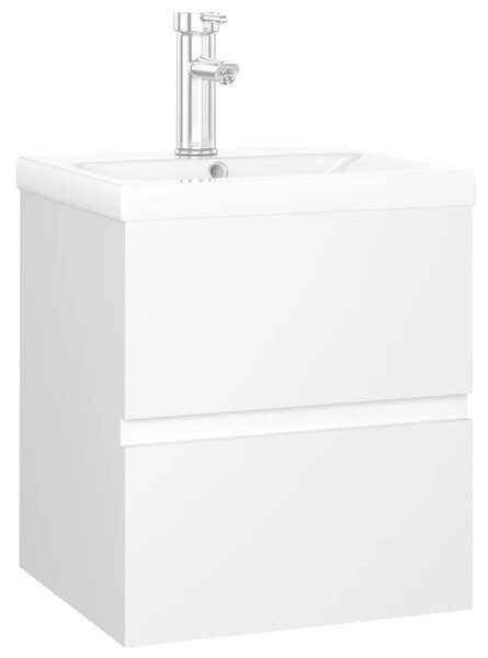 Ormarić s ugrađenim Lavabo - Umivaonikom bijeli od konstruiranog drva - Bijela 41 x 38.5 x 45 cm 1 sa slavinom i odvodom
