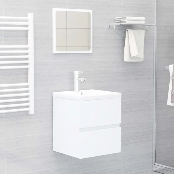 Ormarić s ugrađenim Lavabo - Umivaonikom bijeli od konstruiranog drva - Bijela 41 x 38.5 x 45 cm 1 sa slavinom i odvodom
