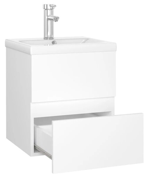 Ormarić s ugrađenim Lavabo - Umivaonikom bijeli od konstruiranog drva - Bijela 41 x 38.5 x 45 cm 1 sa slavinom i odvodom