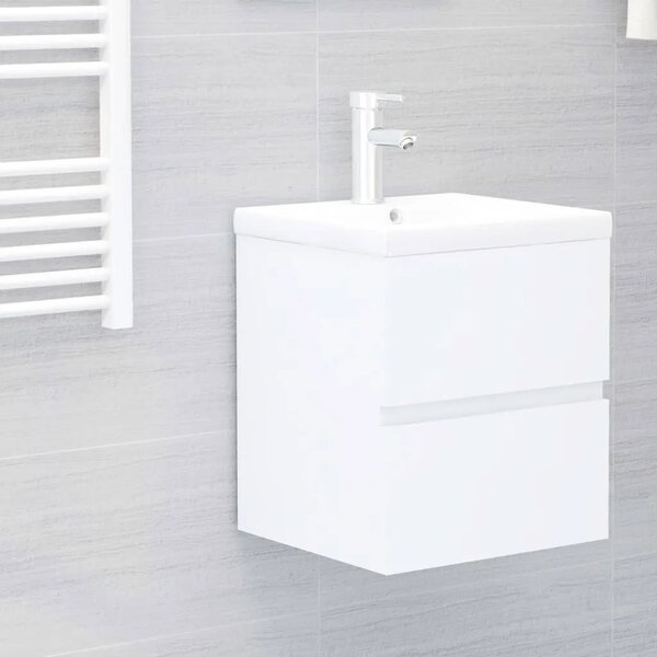 Ormarić s ugrađenim Lavabo - Umivaonikom bijeli od konstruiranog drva - Bijela 41 x 38.5 x 45 cm 1 sa slavinom i odvodom