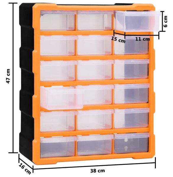 Organizator s 18 srednjih ladica 38 x 16 x 47 cm - Narančasta i crna 18 ladica 1 1