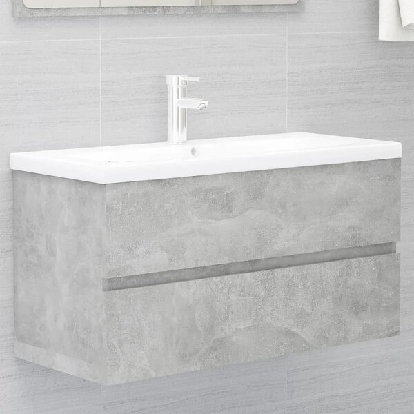 Ormarić s ugrađenim Lavabo - Umivaonikom boja betona konstruirano drvo - Beton siva 90 x 38.5 x 45 cm 1 bez slavine i odvoda