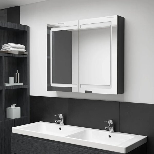 LED kupaonski ormarić s ogledalom sjajni crni 80 x 12 x 68 cm - Sjajna crna 1 Sjajna crna