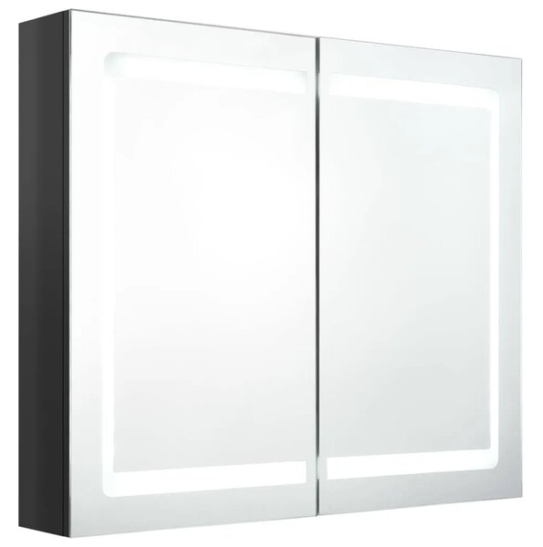 LED kupaonski ormarić s ogledalom sjajni crni 80 x 12 x 68 cm - Sjajna crna 1 Sjajna crna