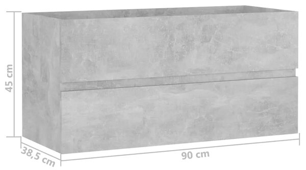 Ormarić s ugrađenim Lavabo - Umivaonikom boja betona konstruirano drvo - Beton siva 90 x 38.5 x 45 cm 1 bez slavine i odvoda