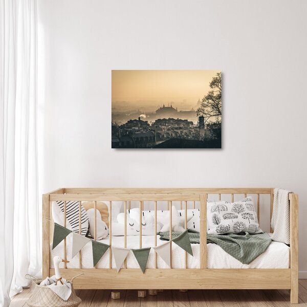 Staklena slika - Grad pod maglom (70x50 cm)