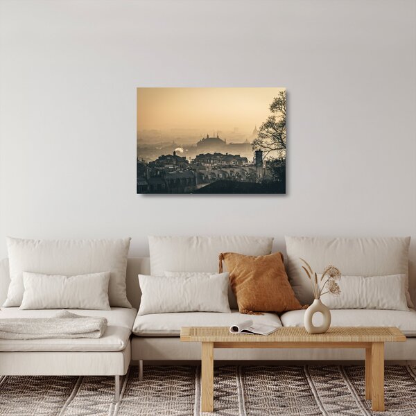 Staklena slika - Grad pod maglom (70x50 cm)