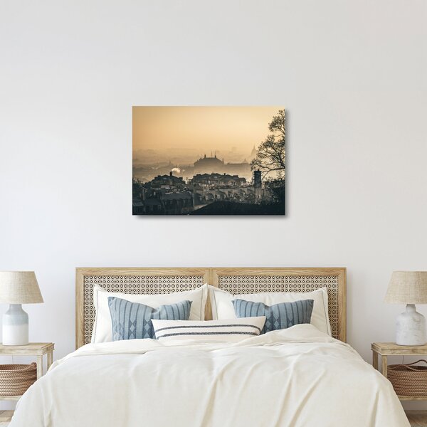 Staklena slika - Grad pod maglom (70x50 cm)