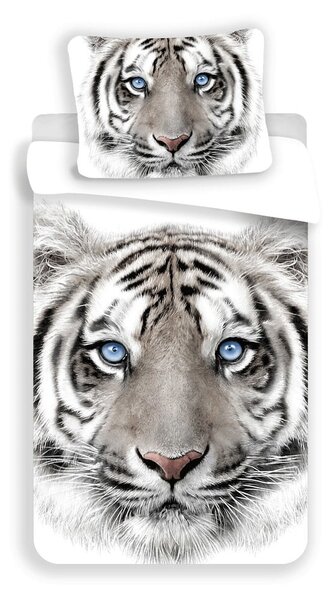 Bijela/siva pamučna dječja posteljina za krevet za jednu osobu 140x200 cm White Tiger – Jerry Fabrics