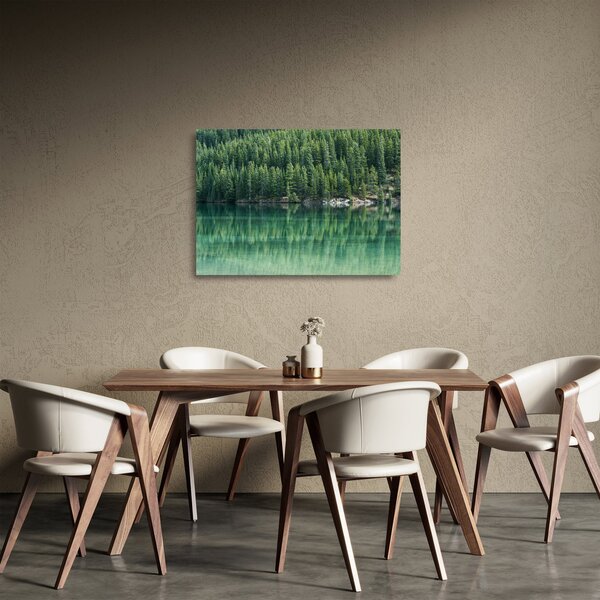 Staklena slika - Četinari uz jezero (70x50 cm)
