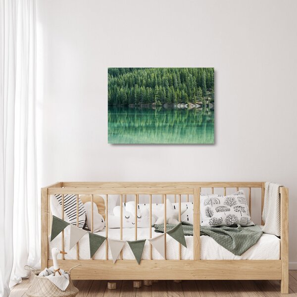 Staklena slika - Četinari uz jezero (70x50 cm)