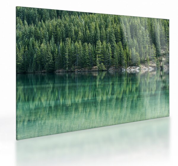 Staklena slika - Četinari uz jezero (70x50 cm)
