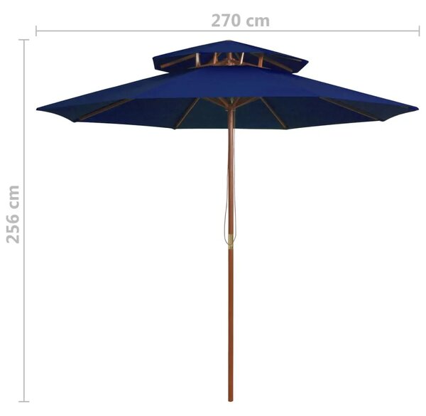 Suncobran s dvije razine i drvenim stupom 270 cm plavi - Plava 1 Plava