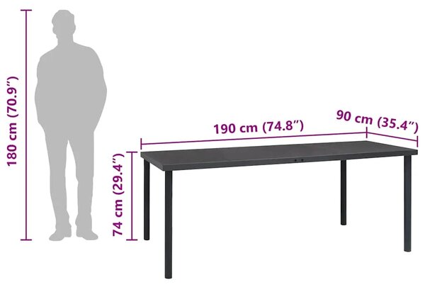 Vrtni stol - Blagovaonski stol antracit 190 x 90 x 74 cm čelični - 190 x 90 x 74 cm 1 190 x 90 x 74 cm