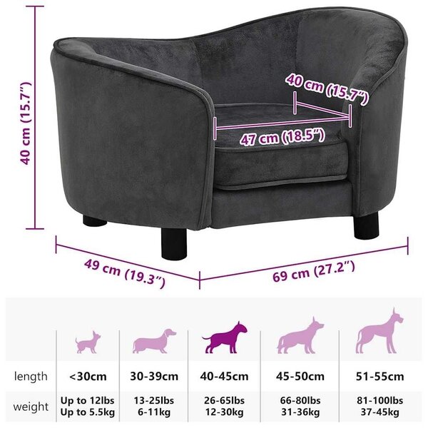 Sofa za pse tamnosiva 69 x 49 x 40 cm plišana - Tamno siva Tamno siva