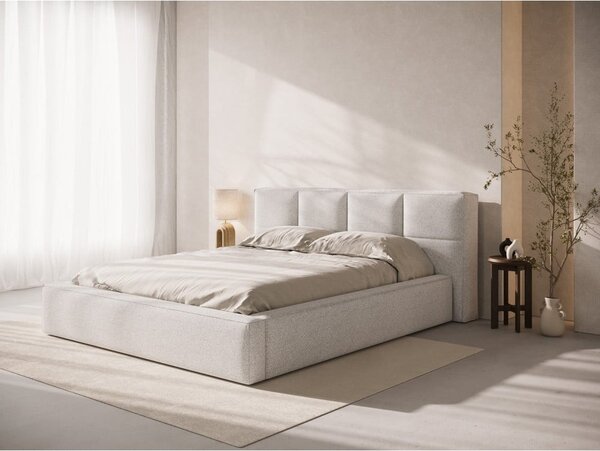 Svijetlo sivi tapecirani bračni krevet s prostorom za odlaganje s podnicom 160x200 cm Simon – Micadoni