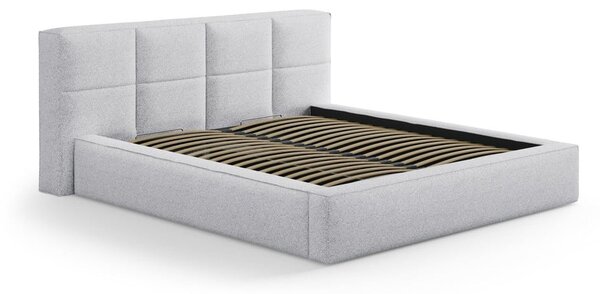 Svijetlo sivi tapecirani bračni krevet s prostorom za odlaganje s podnicom 160x200 cm Simon – Micadoni