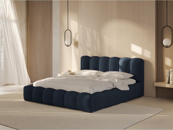 Tamno plavi tapecirani bračni krevet s prostorom za pohranu s podnicom 180x200 cm Lupine – Micadoni