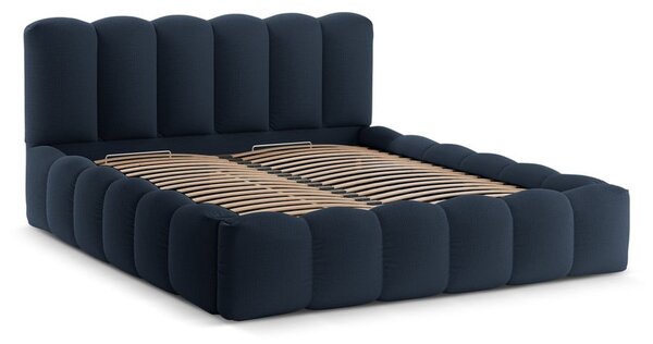 Tamno plavi tapecirani bračni krevet s prostorom za pohranu s podnicom 180x200 cm Lupine – Micadoni