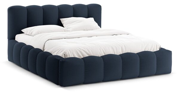 Tamno plavi tapecirani bračni krevet s prostorom za pohranu s podnicom 180x200 cm Lupine – Micadoni