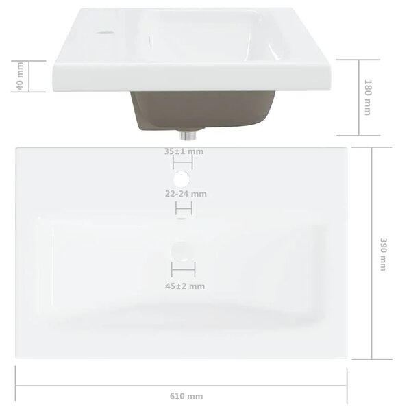 Ugradbeni Lavabo - Umivaonik sa slavinom 61x39x18 cm keramički bijeli - 61 x 39 x 18 cm 61 x 39 x 18 cm