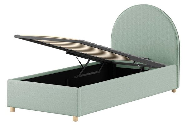 Zeleni tapecirani krevet s prostorom za odlaganje s podnicom 90x200 cm Moon – Vipack