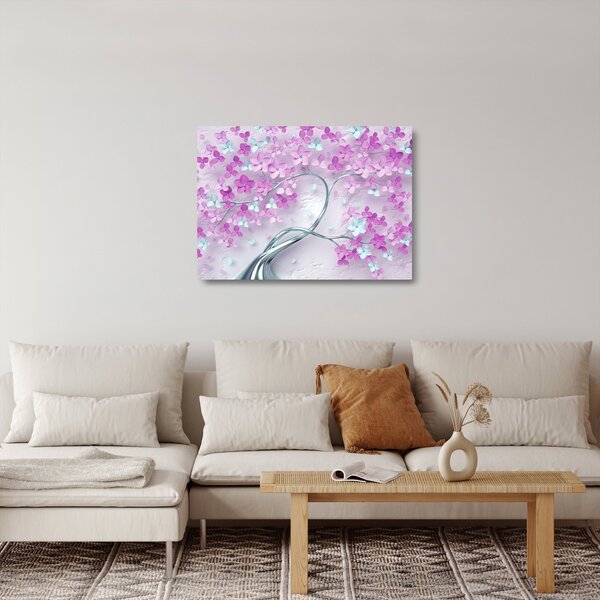 Staklena slika cvijeća na srebrnom deblu - apstrakcija (70x50 cm)