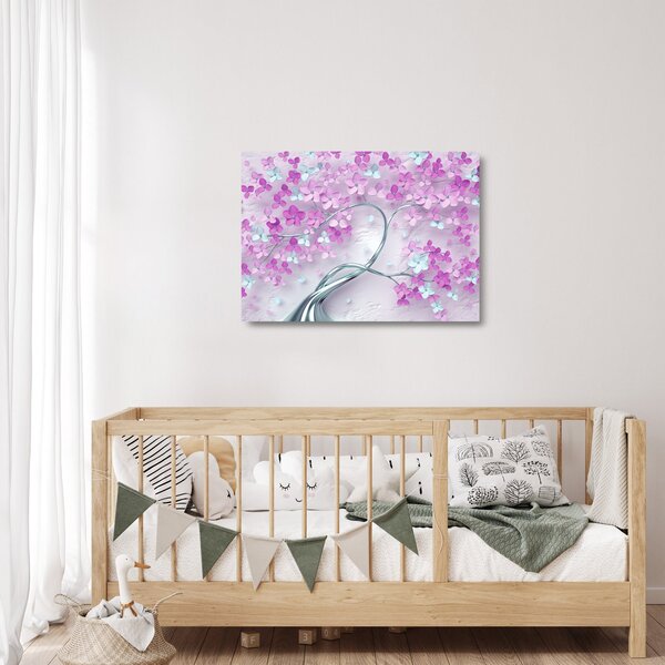 Staklena slika cvijeća na srebrnom deblu - apstrakcija (70x50 cm)
