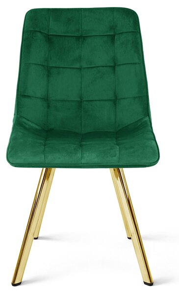 Stolica za blagovaonicu CIEZA VELVET sa zlatnim nogama, zelena